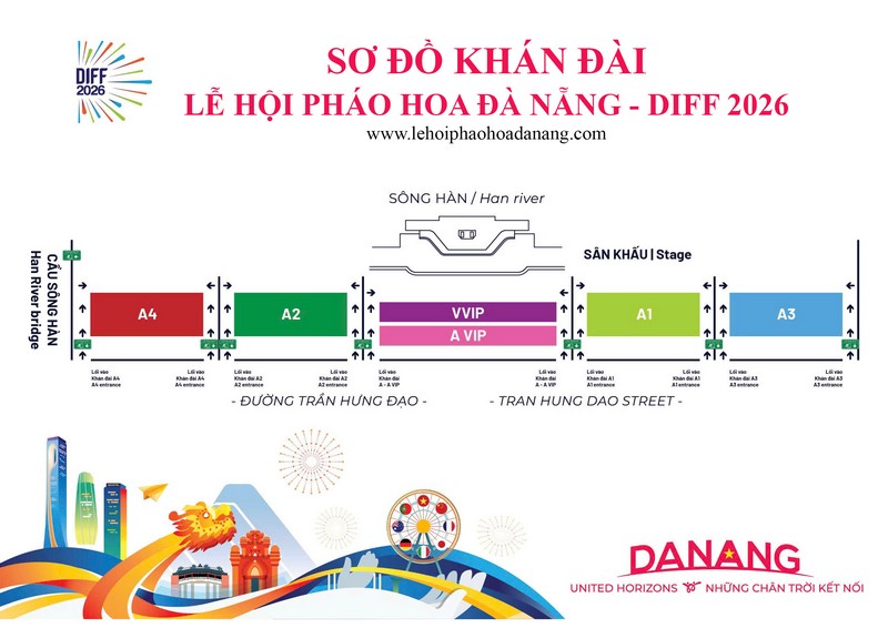Sơ đồ khán đài Lễ hội pháo hoa Đà Nẵng 2026