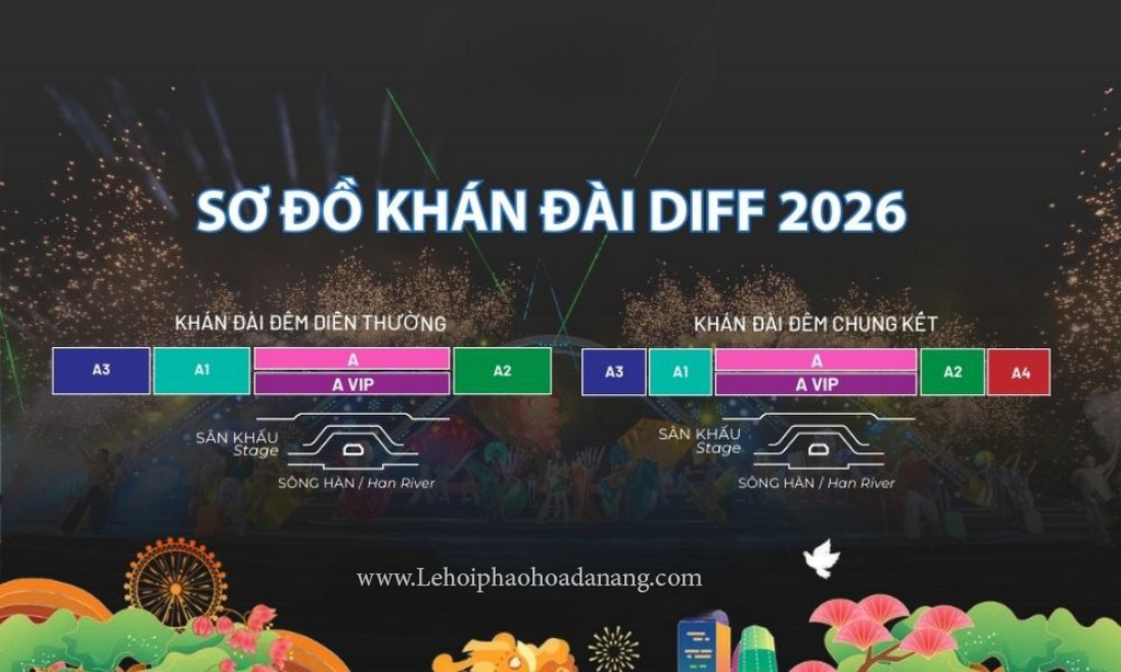 Sơ đồ khán đài lễ hội pháo hoa Đà Nẵng 2026